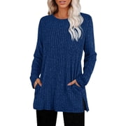 Dxzfnsa Womens Fall Long Sleeve Shirts Women Fashion Casual Solid Color Tunic Tops Loose Soft Crew Neck Blouses Knit Pullover Tops