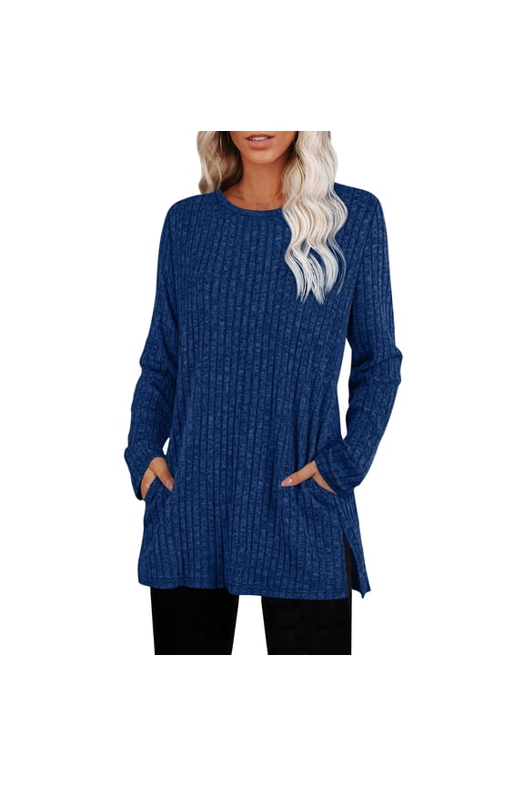 Womens Fall Long Sleeve Shirts Women Fashion Casual Solid Color Tunic Tops Loose Soft Crew Neck Blouses Knit Pullover Tops