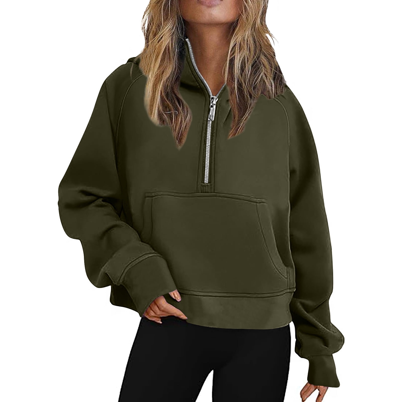 Dxzfnsa Womens Fall Winter Hoodies Women Fleece Half Zip Long Sleeve Pullover Sweatshirts Solid Color Pockets Cropped Sweatshirts Athletic Pullover Sweatshirts