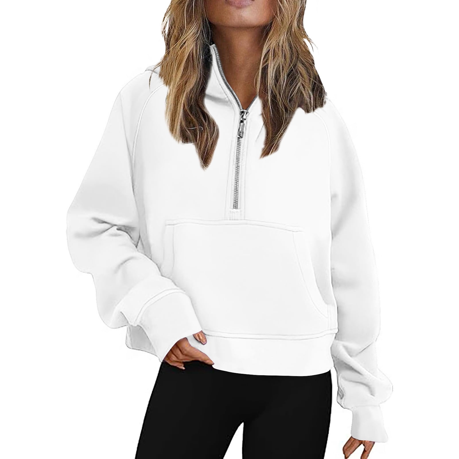 Dxzfnsa Womens Fall Winter Hoodies Women Fleece Half Zip Long Sleeve Pullover Sweatshirts Solid Color Pockets Cropped Sweatshirts Athletic Pullover Sweatshirts