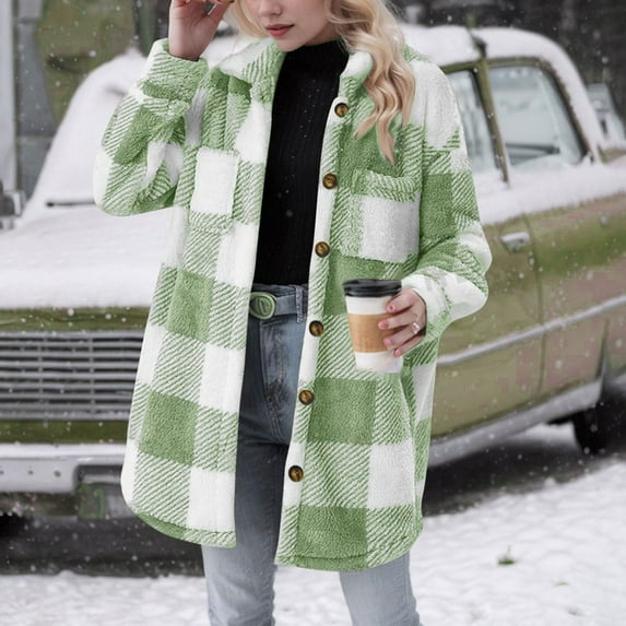 Dxzfnsa Womens Flannel Shacket Plaid Button Down Long Sleeve Shirts Jacket Coats Fall Outfits Fashion Clothes 2025 Blouses for Women Dressy Casual,Green-S