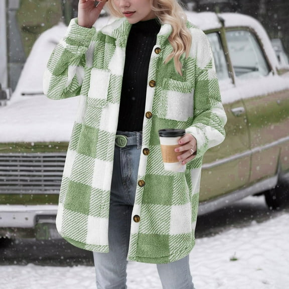 Dxzfnsa Womens Flannel Shacket Plaid Button Down Long Sleeve Shirts Jacket Coats Fall Outfits Fashion Clothes 2025 Long Sleeve Shirts for Women,Green-2XL