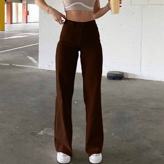 Dxzfnsa Womens Flare Jeans High Waisted Wide Leg Baggy Trousers for Women Fashion Loose Stretch Solid Color Zipper Long Pants with Pockets