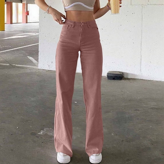Dxzfnsa Womens Flare Jeans High Waisted Wide Leg Baggy Trousers for Women Fashion Loose Stretch Solid Color Zipper Long Pants with Pockets