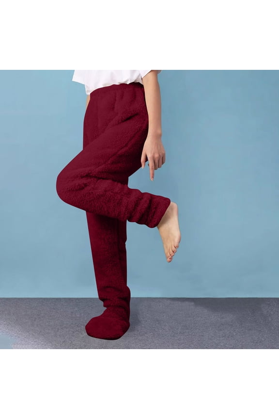 Womens Fleece Pajama Pants Warm Fitness Cozy Lounge Pants Drawstring Elastic Waist Wide Leg Comfy Fuzzy Lounge Pants