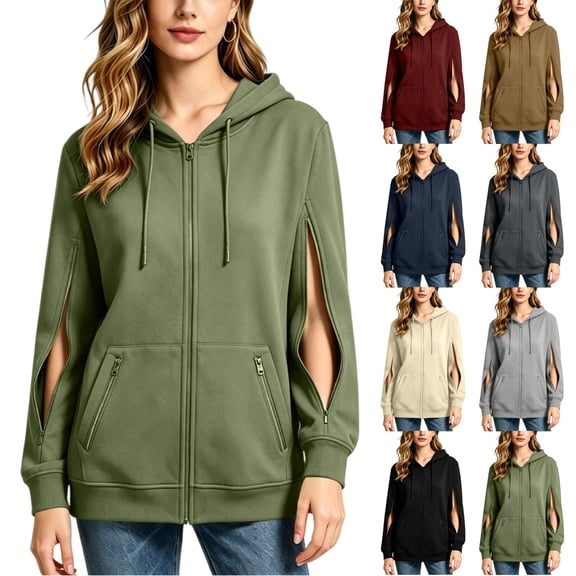 Dxzfnsa Womens Full-Zip Hoodies Lightweight Sweatshirt with Pockets Drawstring Long Sleeve with Zipper Coats S-2XL