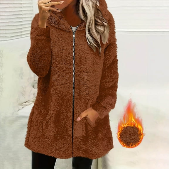 Dxzfnsa Womens Fuzzy Coats Fleece Solid Color Jackets Oversized Zip Up Hoodies with Pockets Winter Warm Sweatshirt Coats