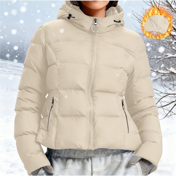 Dxzfnsa Womens Hooded Jackets Women's Casual Long Sleeve Padded Jackets Lightweight Insulated Puffer Down Jackets Full Zip Solid Color Coats