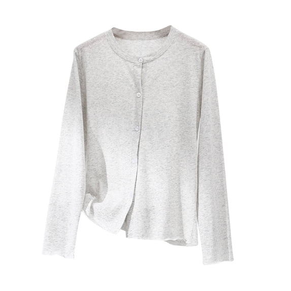Dxzfnsa Womens Knit Cardigan Sweaters Button Down Shirts Long Sleeve Crew Neck Ribbed Knit Blouse Open Front Work Tops Chunky Cardigan Sweaters for Women XL-3XL