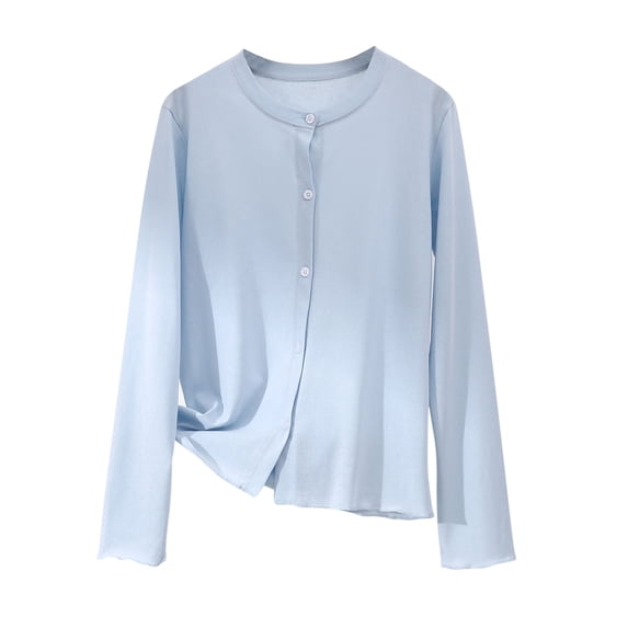 Dxzfnsa Womens Knit Cardigan Sweaters Button Down Shirts Long Sleeve Crew Neck Ribbed Knit Blouse Open Front Work Tops Chunky Cardigan Sweaters for Women XL-3XL