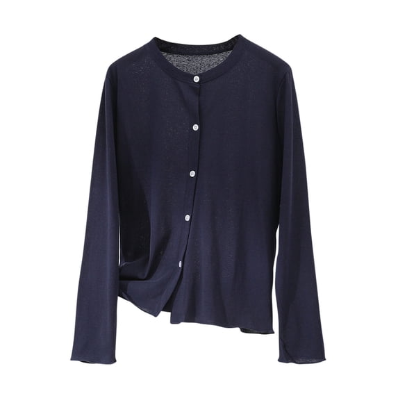 Dxzfnsa Womens Knit Cardigan Sweaters Button Down Shirts Long Sleeve Crew Neck Ribbed Knit Blouse Open Front Work Tops Fall Outfits for Women 2025 XL-3XL