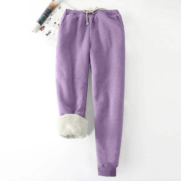 Dxzfnsa Womens Long Pants Women's Casual Solid Color Fleece Sweatpants Oversize Bandage Elastic Waist Trousers Warm Comfy Sweatpants with Pockets