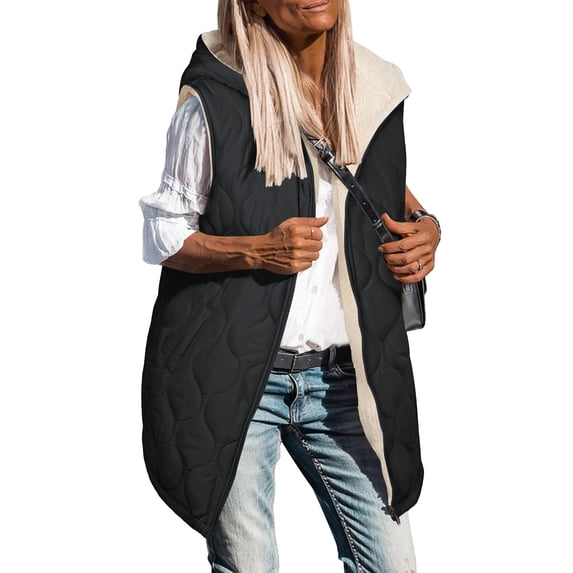 Dxzfnsa Womens Long Puffer Vests Fall Sleeveless Fleece Vest Vests Zip Up Winter Coat Fleece Jackets Long Hoodies with Pockets