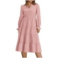 thumbnail image 1 of Dxzfnsa Womens Long Sleeve Midi Dresses 2025 Fall Casual Crew Neck Button Down Fit & Flare Long Flowy Dresses with Pockets(Pink,S-2XL), 1 of 7