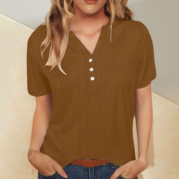 Dxzfnsa Womens Oversized T Shirts Button Down Shirts Summer Tops Spring Casual Loose Fit V Neck Workout Short Sleeve 2025 Beach Vacation