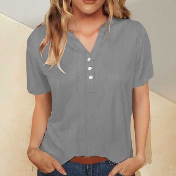 Dxzfnsa Womens Oversized T Shirts Button Down Shirts Summer Tops Spring Casual Loose Fit V Neck Workout Short Sleeve 2025 Beach Vacation
