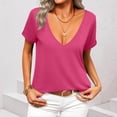 thumbnail image 1 of Dxzfnsa Womens Oversized Tshirts Women's Breathable V Neck Short Sleeve Tops Summer Casual Loose Fit Solid Color Tunic Tee Shirts, 1 of 5