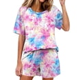 thumbnail image 1 of Dxzfnsa Womens Pajama Sets 2 Piece Soft Short Sleeve Top and Shorts Sleepwear Round Neck Pjs Lounge Set with Pockets S-2XL, 1 of 7