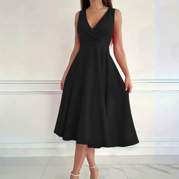 Dxzfnsa Womens Sleeveless Dresses Deep V Neck Summer Sundresses Women's Fashionable Solid Color Party Evening Maxi Dresses