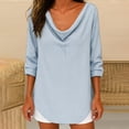 thumbnail image 1 of Dxzfnsa Womens Spring And Summer V-Neck Long Sleeve Solid Loose Casual Top Summer Women's Clothing Light Blue-L, 1 of 6
