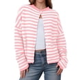 thumbnail image 1 of Dxzfnsa Womens Striped Sweaters Women's Casual Long Sleeve Open Front Button Down Cardigans Loose Knit Lightweight Sweaters, 1 of 2