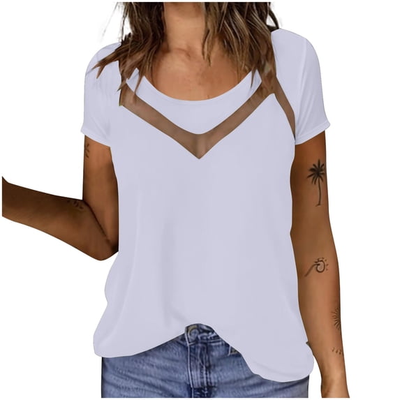 Dxzfnsa Womens Summer Tops Short Sleeve Lace Basic Casual O Neck T Shirts Trendy Fashion 2026 S-5XL