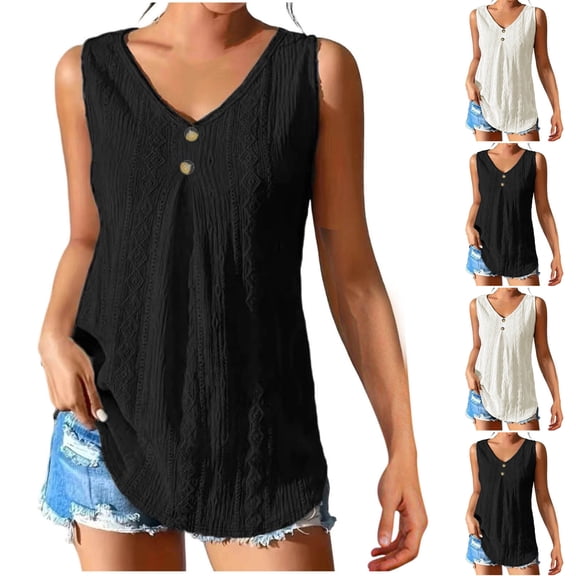 Dxzfnsa Womens Summer Tops V Neck Blouses for Women Boho Clothing Dressy Casual Sleeveless Shirts Tanktops XL-5XL