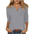thumbnail image 1 of Dxzfnsa Womens V Neck 3/4 Sleeve T Shirts Casual Button Curved Hem Tunic Tops Basic Loose Fit Tees Fall Outfits 2025 S-2XL, 1 of 7