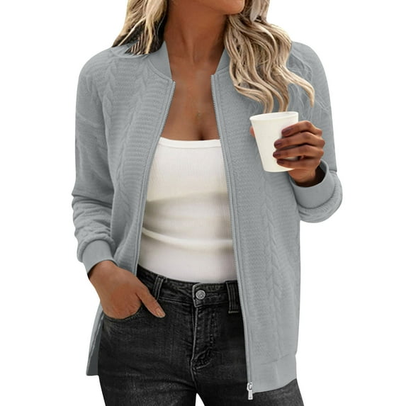 Dxzfnsa Womens Zip Up Sweatshirts Jackets Fashion Solid Color Long Sleeve Sweat Coats Casual Loose Lapel Collar Outwear with Pockets
