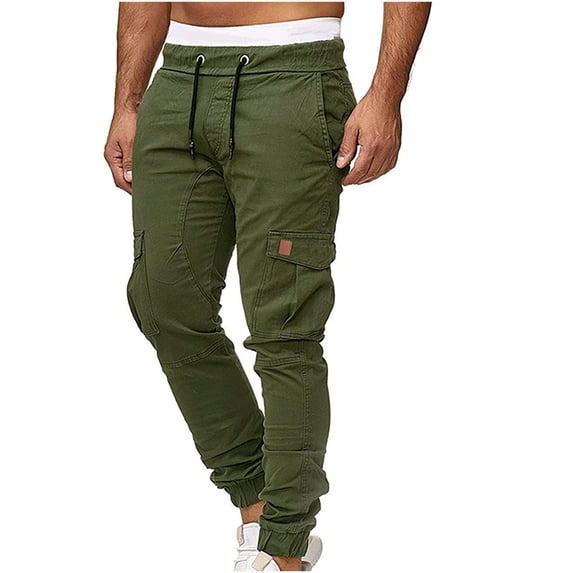Dxzfnsa Work Pants for Men Summer Men's Casual Solid Color Cargo Joggers Pants Stretch Elastic Waist Drawstring Straight Leg Pants with Pockets