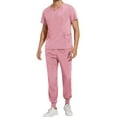 thumbnail image 1 of Dxzfnsa Workwear Uniform Sets for Men Casual Solid Color Quick Dry Nurse Sets Mens Button Short Sleeve Round-Neck Shirts Drawstring Pants Sets, 1 of 7
