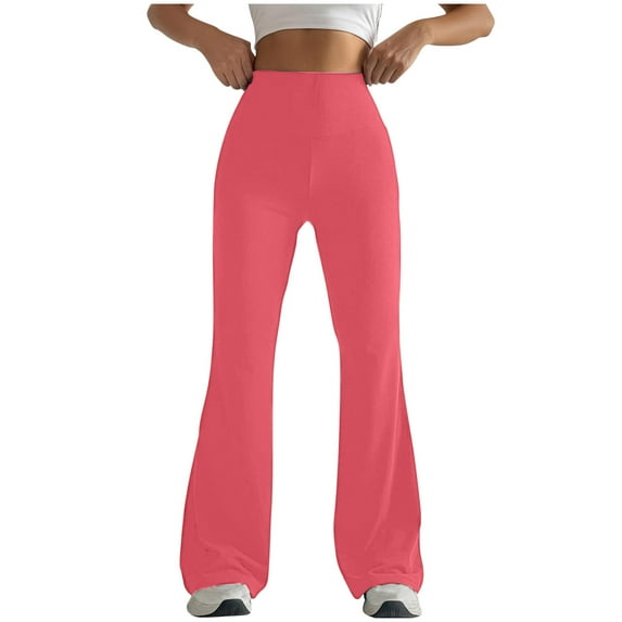 Dxzfnsa Yoga Pants with Pockets for Women Wide Leg Cargo Pants High Waist Crossover Stretch Work Travel Casual Sweatpants Womens Pants,Watermelon Red-L