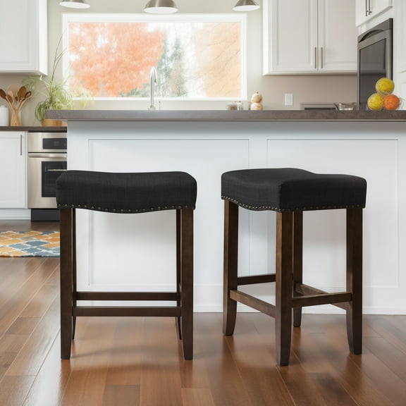 DyFun 24" Bar Stools Backless Modern Counter Stool Chairs Wooden Kitchen Island Stools (Set of 2, Black)