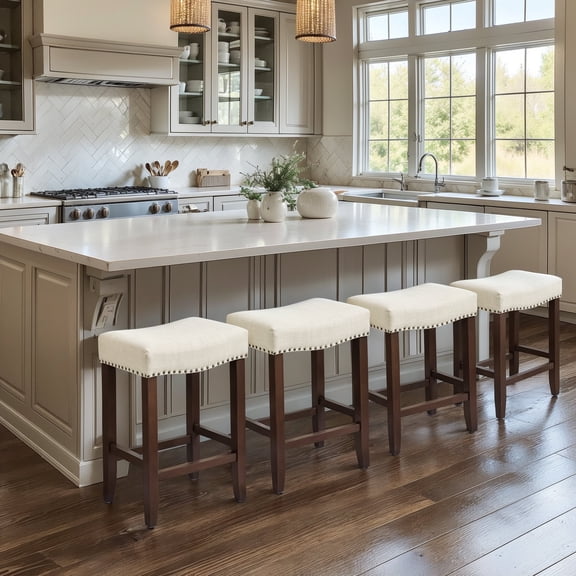 DyFun 29" Bar Stools Backless Modern Counter Stool Chairs Wooden Kitchen Island Stools (Set of 4, Ivory)