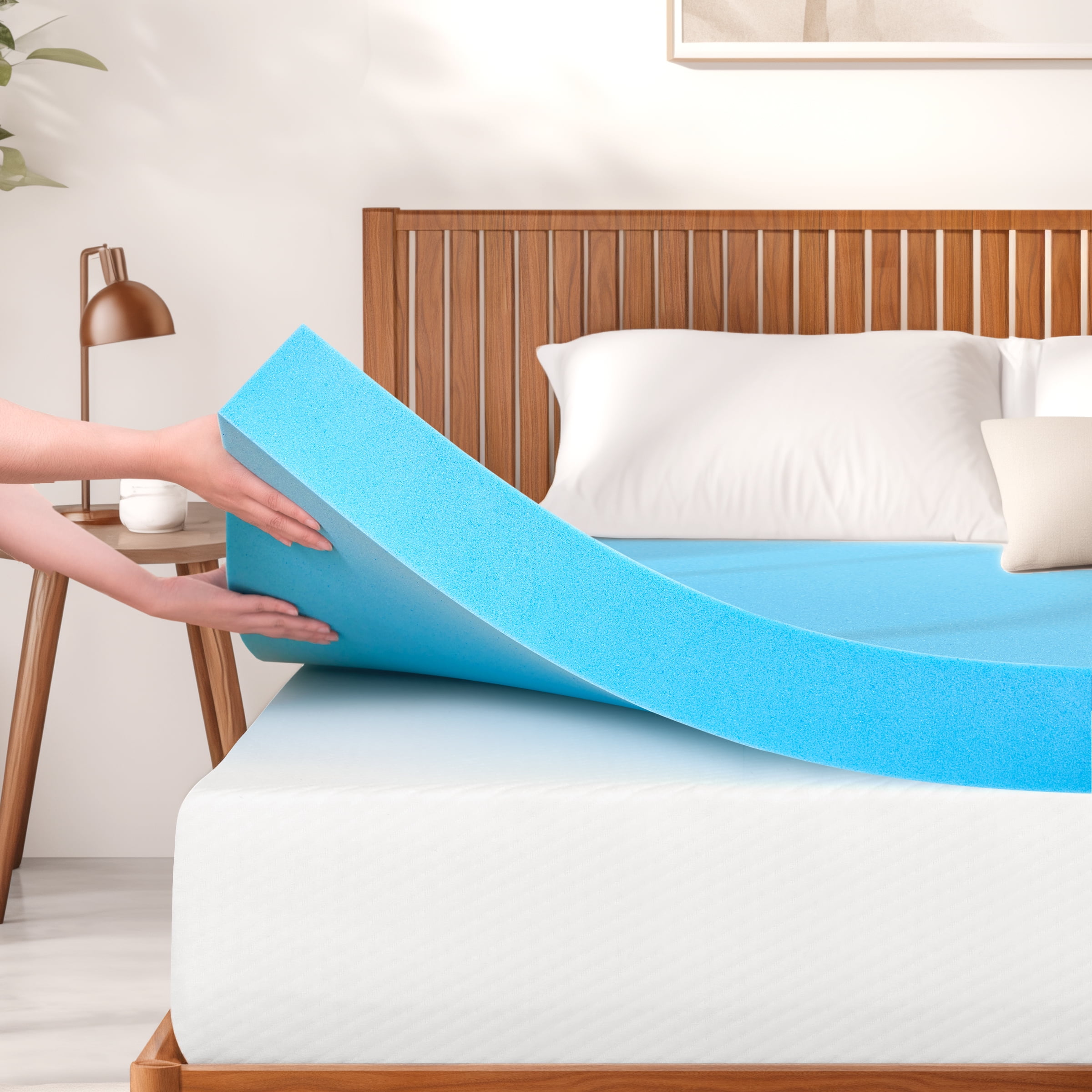 DyFun 4" King Medium Soft Gel Memory Foam Mattress Topper Pressure Relief Bed Mattress Pad