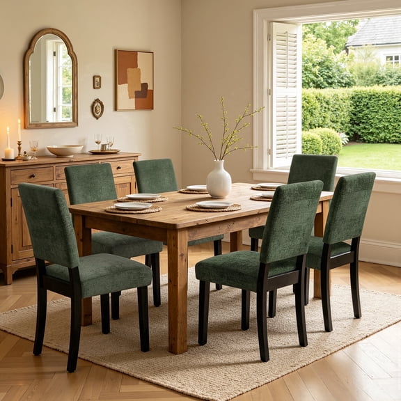 DyFun Chenille Dining Chairs Set of 4, Upholstered Open-Back Parsons Chairs with Adjustable Leveling Feet for Kitchen Dining Room, Green