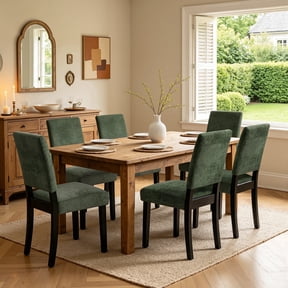 DyFun Chenille Dining Chairs Set of 4, Upholstered Open-Back Parsons Chairs with Adjustable Leveling Feet for Kitchen Dining Room, Green