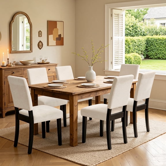 DyFun Chenille Dining Chairs Set of 4, Upholstered Open-Back Parsons Chairs with Adjustable Leveling Feet for Kitchen Dining Room, White