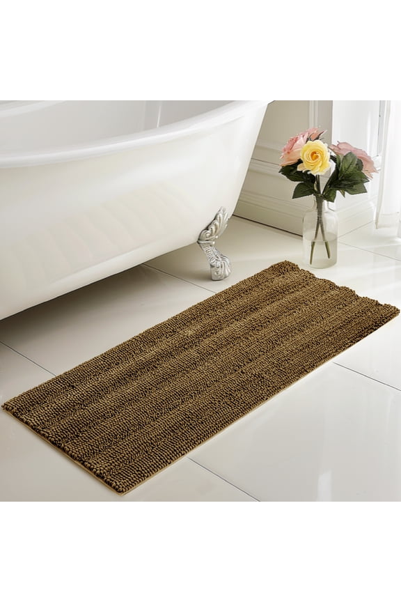 Chenille Non-Slip Bath Mat 18" x 48" Bathroom Rugs, Soft Absorbent Shower Mat, Brown