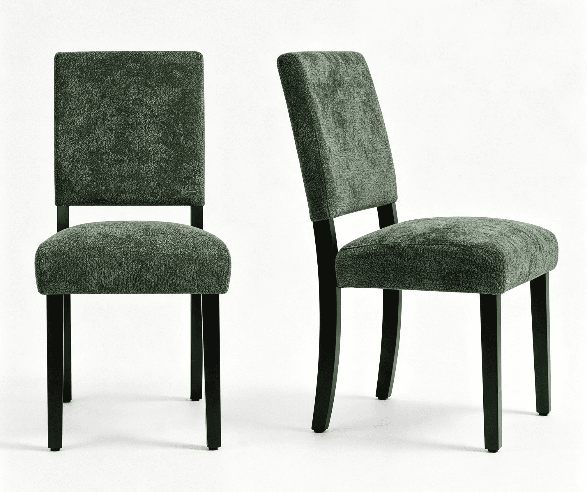 CHUN YI Chenille Upholstered Dining Chairs Set of 2, Open Back Kitchen Dining Room Chairs with Solid Rubberwood Frame, French Country Style, Green