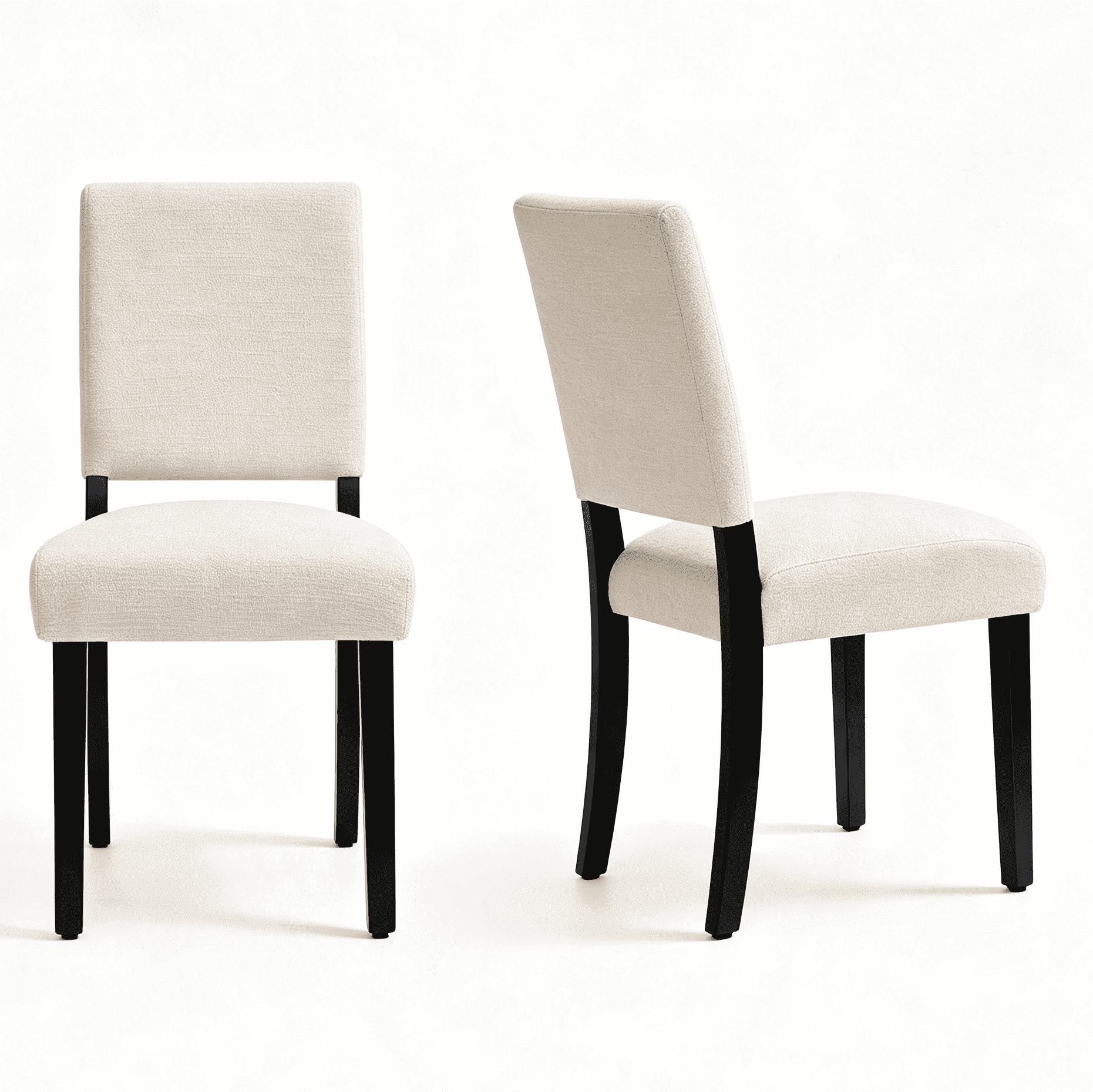 CHUN YI Chenille Upholstered Dining Chairs Set of 2, Open Back Kitchen Dining Room Chairs with Solid Rubberwood Frame, French Country Style, White