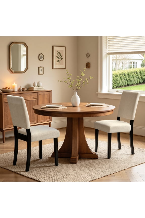 Chenille Upholstered Dining Chairs Set of 2, Open-Back Parsons Chairs with Adjustable Leveling Feet for Kitchen Dining Room, Light Kahki