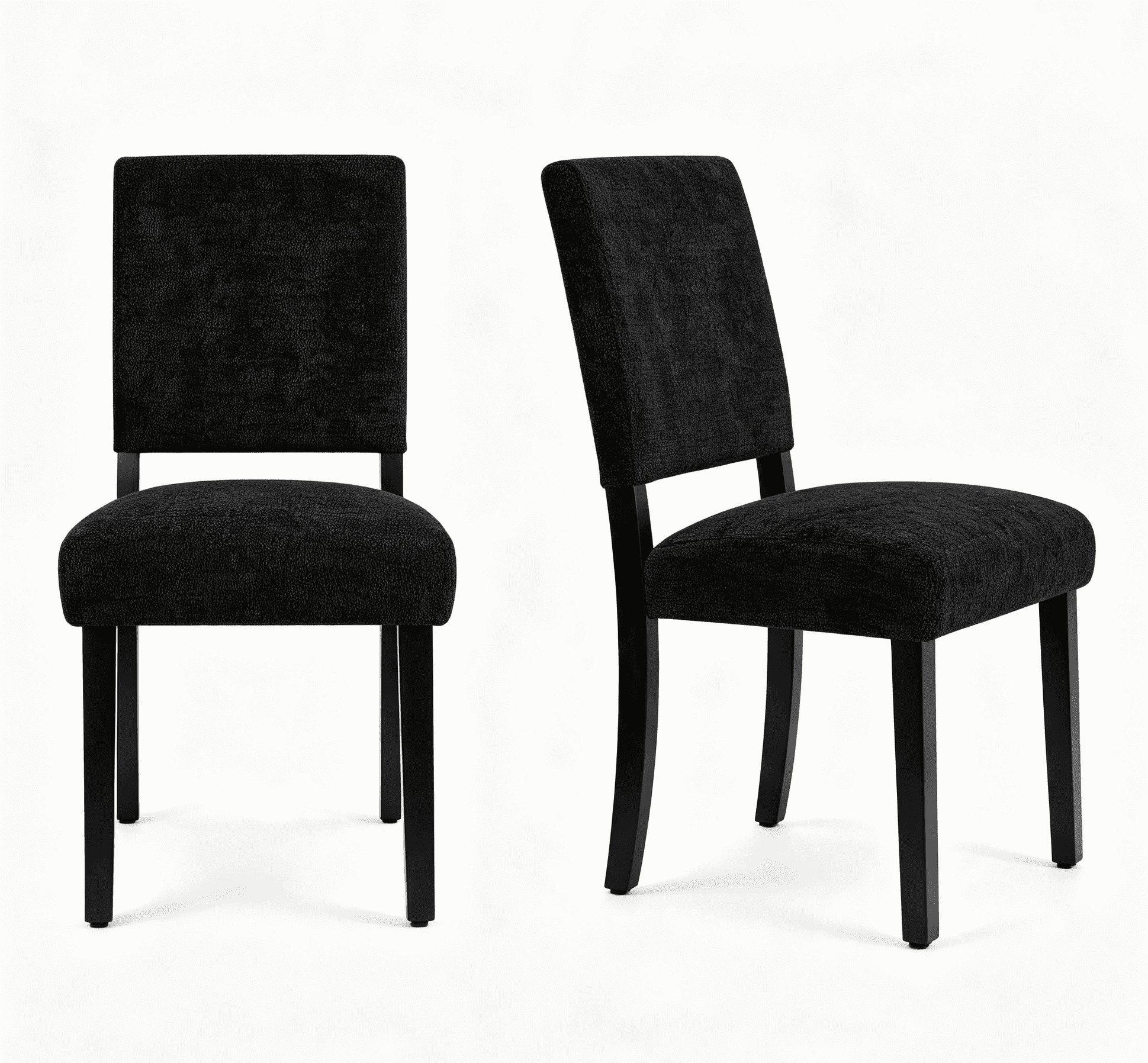 CHUN YI Chenille Upholstered Dining Chairs Set of 4, Open Back Kitchen Dining Room Chairs with Solid Rubberwood Frame, French Country Style, Black