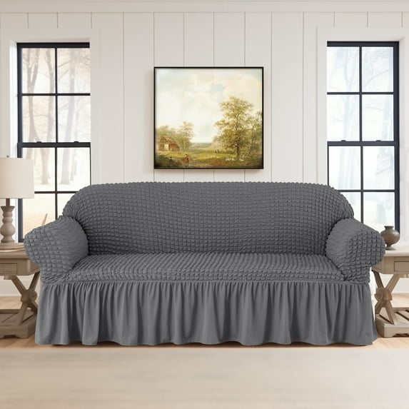 DyFun Couch Cover Stretch Sofa slipcover, Skirt Couch Protector for Kids, Pets (Gray, Loveseat)
