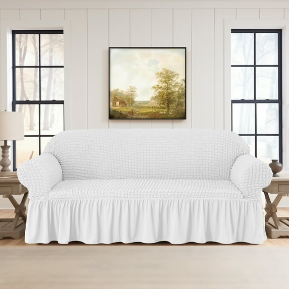 DyFun Couch Cover Stretch Sofa slipcover, Skirt Couch Protector for Kids, Pets (White, Loveseat)