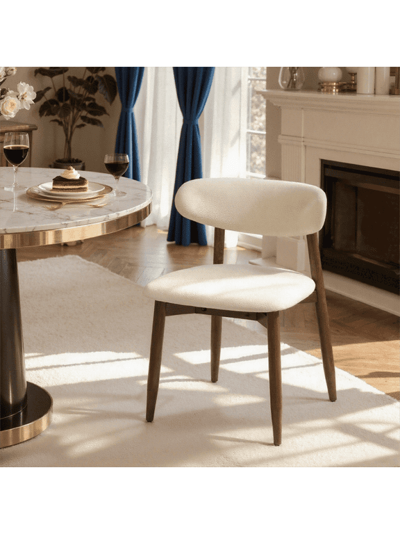 Dining Chair Set of 2, Upholstered Wooden Dining Chairs with Curved Back, Modern Fabric Kitchen Side Chairs