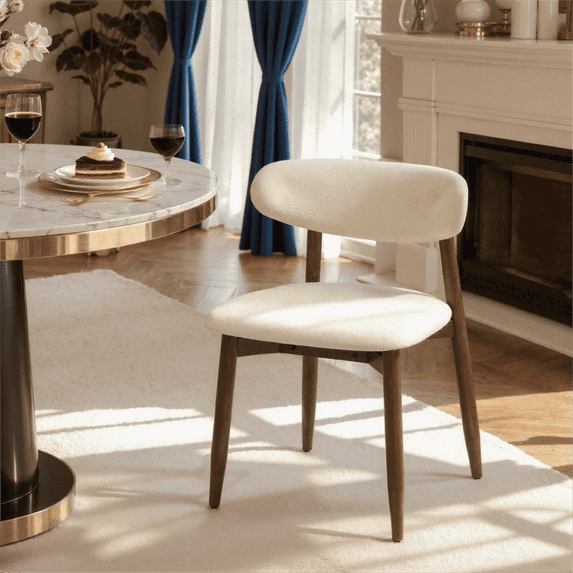 DyFun Dining Chair Set of 4, Upholstered Wooden Dining Chairs with Curved Back, Modern Fabric Kitchen Side Chairs