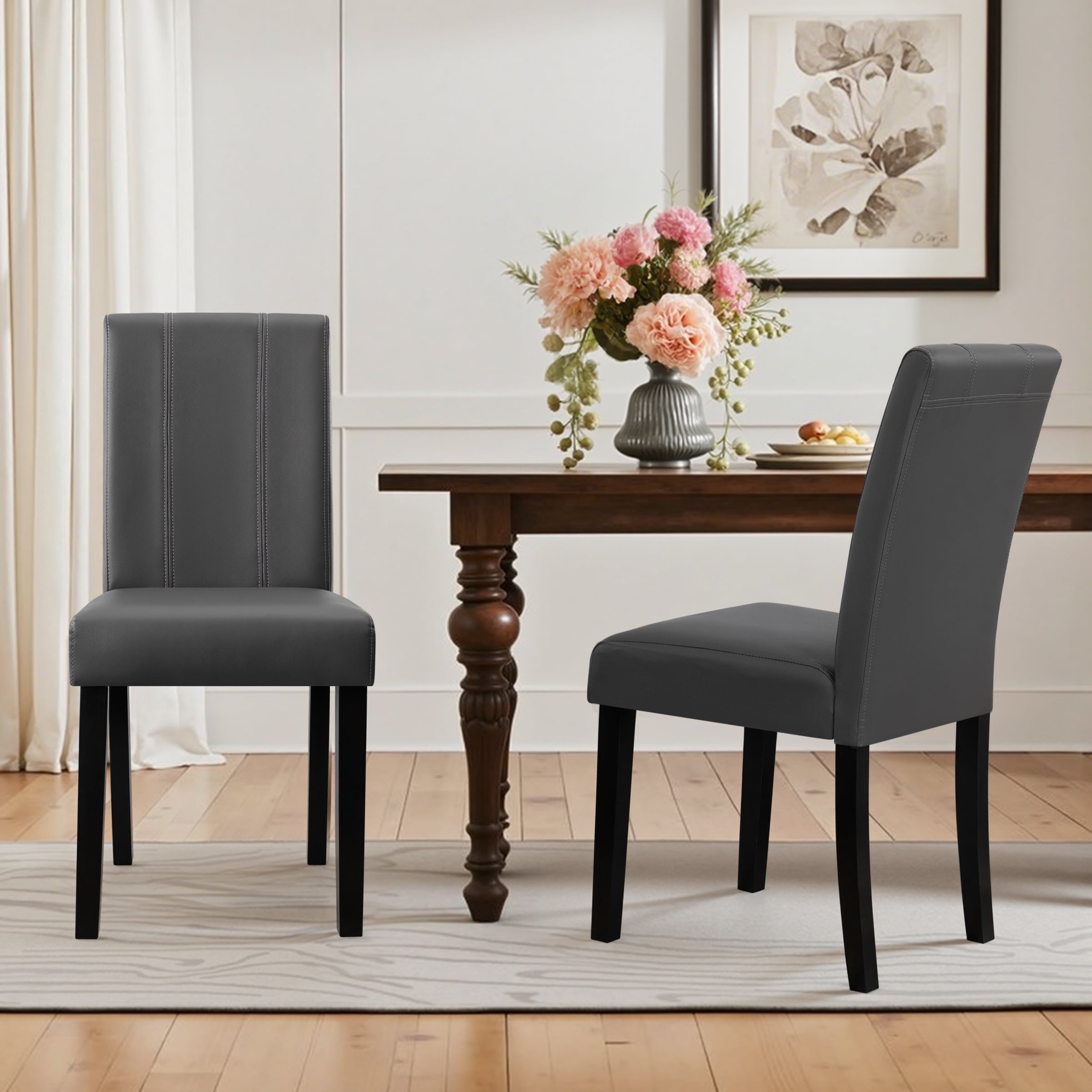 DyFun Faux Leather Dining Chairs Set of 4, Upholstered Parsons Chairs for Kitchen Dining Room or Apartment Living, Gray