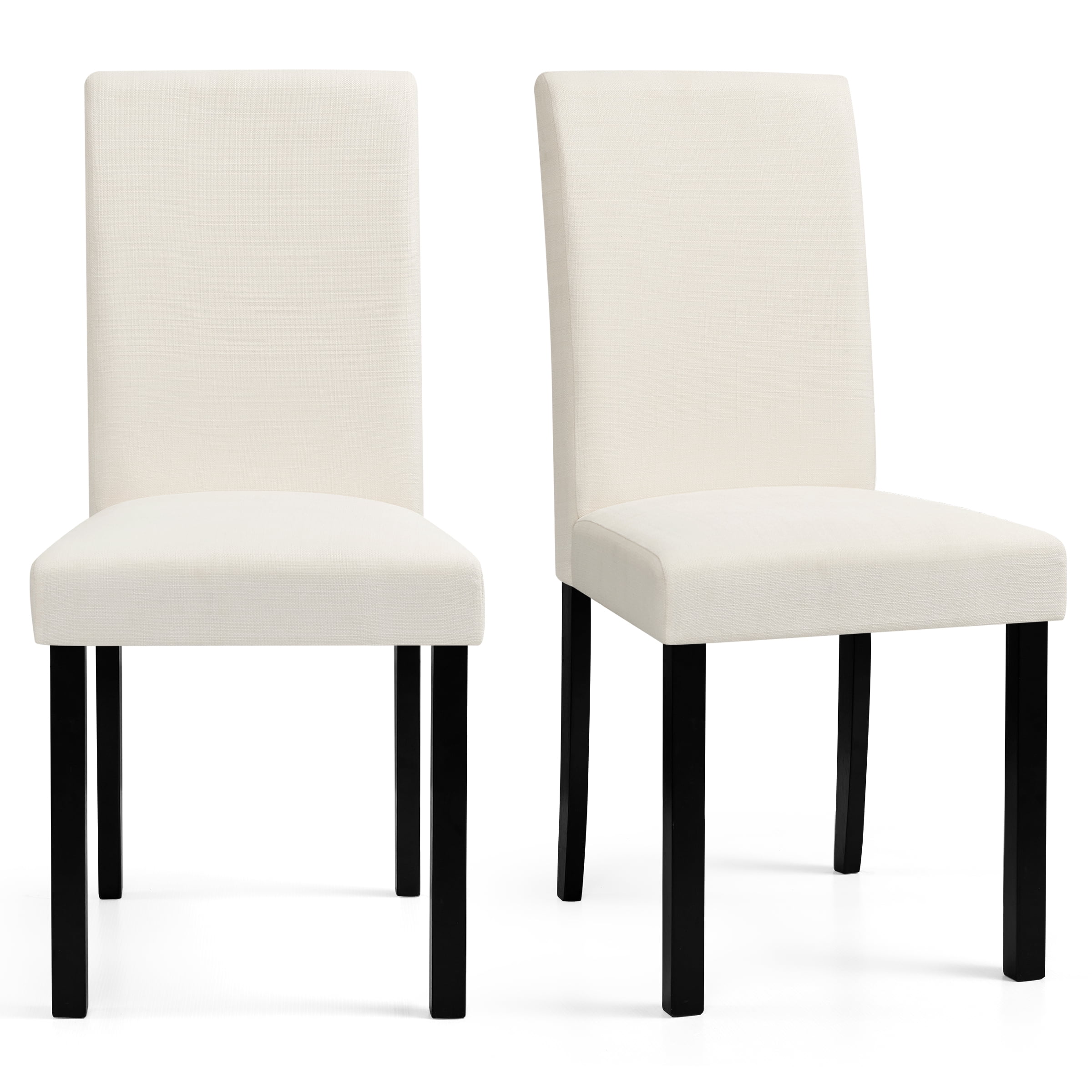 DyFun Linen Upholstered Dining Chairs Set of 2, Solid Wood Kitchen & Dining Room Chairs for Breakfast Nook or Apartment Living, Ivory