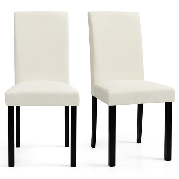 DyFun Linen Upholstered Dining Chairs Set of 2, Solid Wood Kitchen & Dining Room Chairs for Breakfast Nook or Apartment Living, Ivory